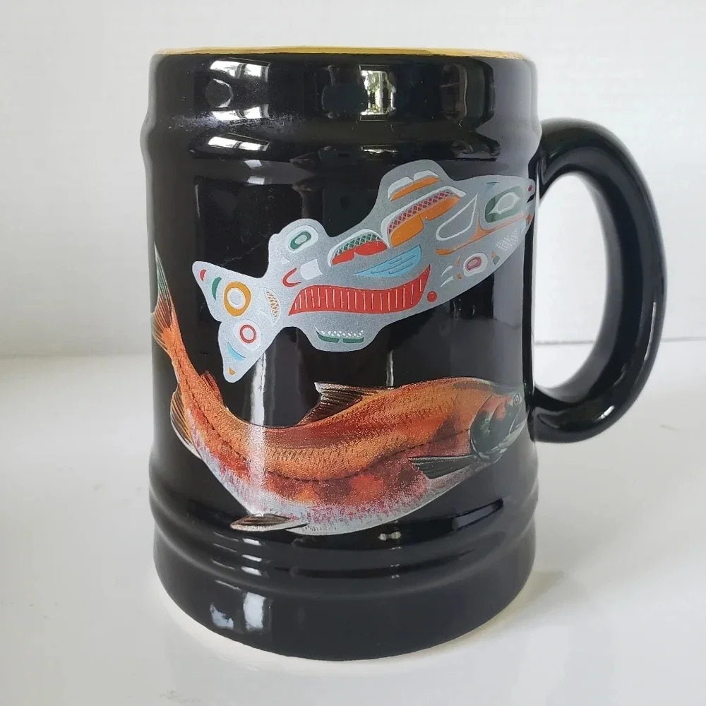Banaux Canada Large Black Ceramic Fisherman's Coffee mug.